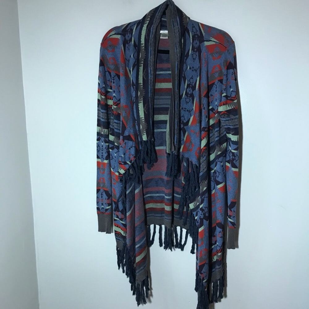Tasha Polizzi S cotton fringe cardigan poncho long sleeves Aztec western sweater